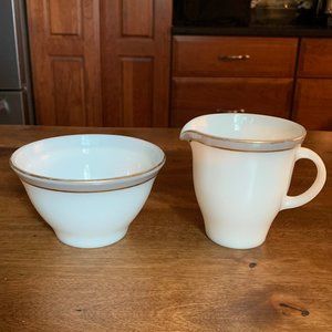 Pyrex 1950’s Dove Gray Open Sugar Bowl and Creamer
